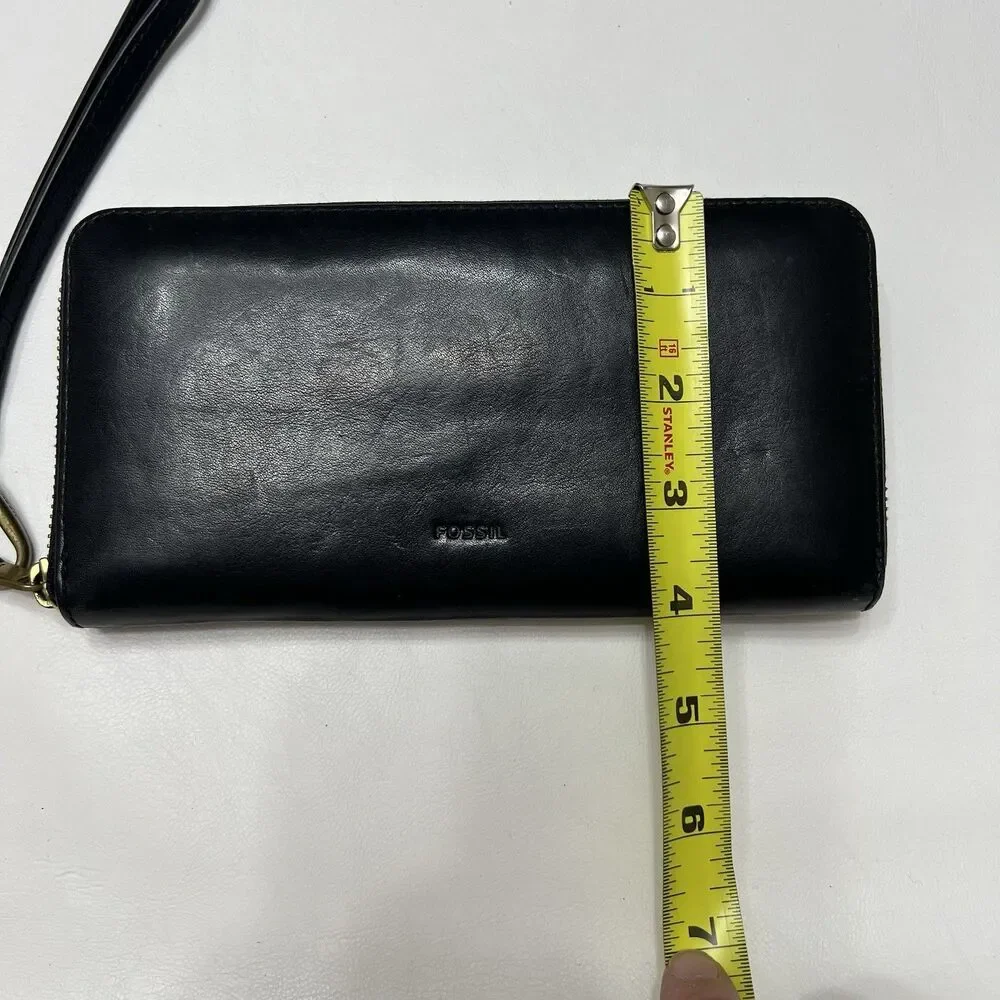 Fossil Zip Around Wristlet Emma Black RFID Large Leather Clutch Women’s Classy
